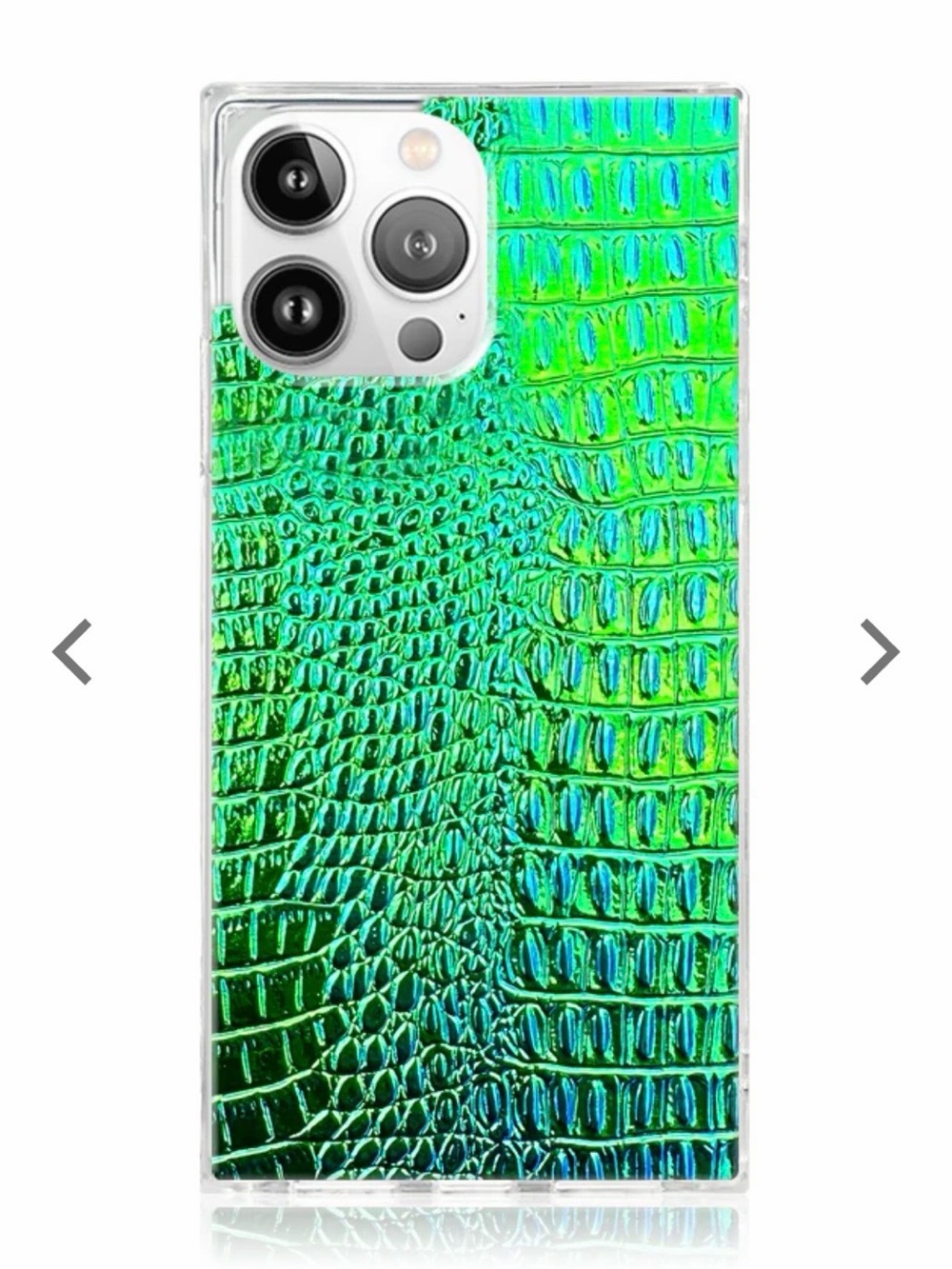 Flaunt Square Green Iridescent Crocodile IPhone 15 Pro MagSafe Phone Case